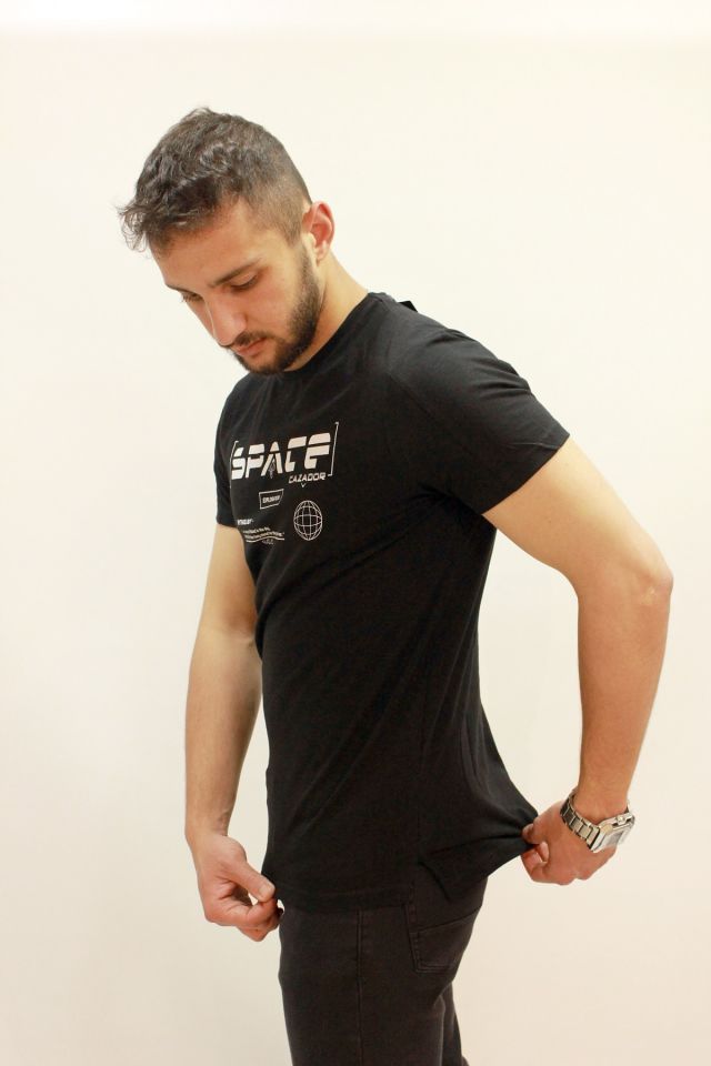 CAZ 4172 SPACE BASKILI BİSİKLET YAKA ERKEK T-SHIRT
