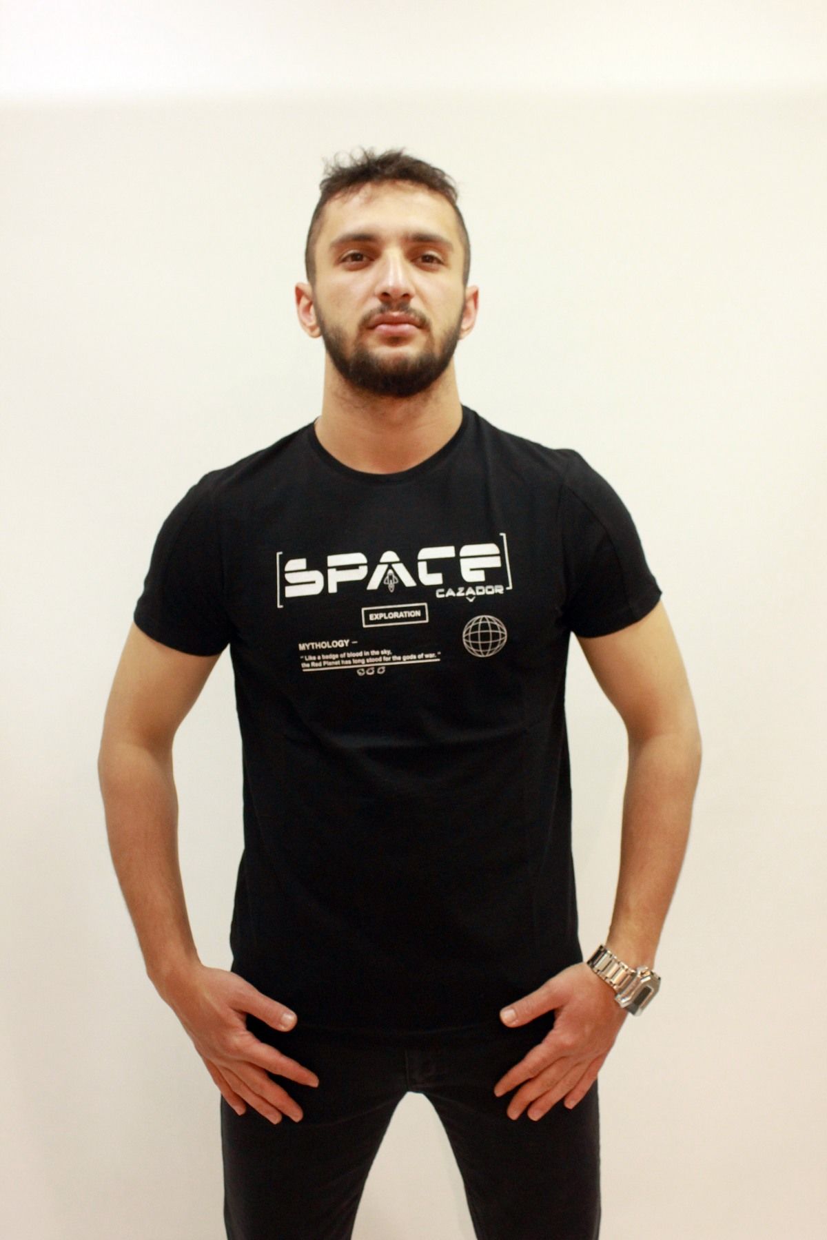 CAZ 4172 SPACE BASKILI BİSİKLET YAKA ERKEK T-SHIRT