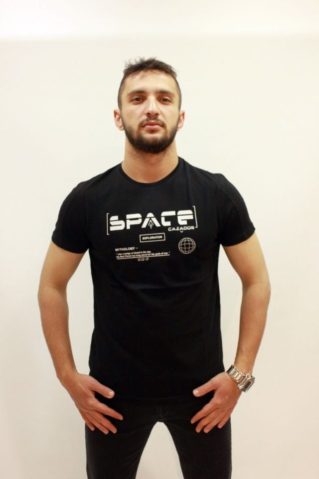 CAZ 4172 SPACE BASKILI BİSİKLET YAKA ERKEK T-SHIRT