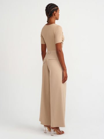 Dilvin 71530 Pileli Geniş Paça Pantolon Camel