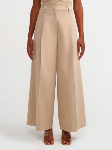 Dilvin 71530 Pileli Geniş Paça Pantolon Camel