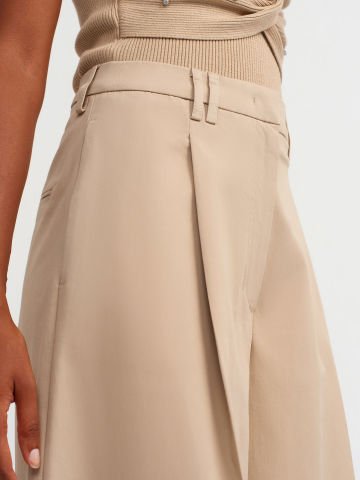Dilvin 71530 Pileli Geniş Paça Pantolon Camel
