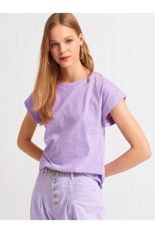 Dilvin 3504 Bisiklet Yaka Penye T-Shirt-Lila