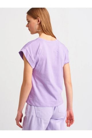 Dilvin 3504 Bisiklet Yaka Penye T-Shirt-Lila