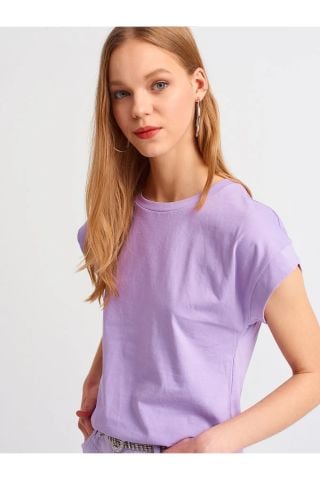 Dilvin 3504 Bisiklet Yaka Penye T-Shirt-Lila