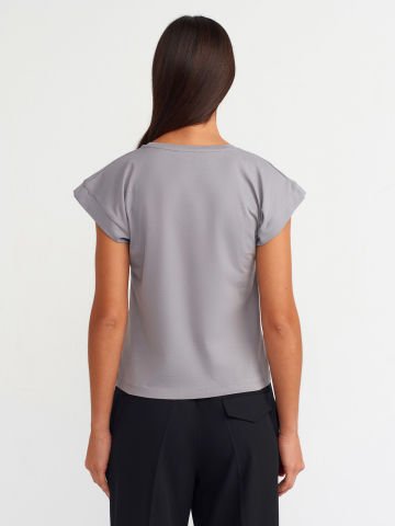 Dilvin 3504 Bisiklet Yaka Penye T-Shirt-Gri