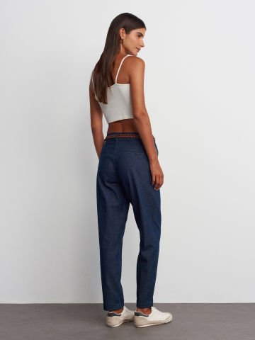Dilvin 71724 Duble Paça Kemerli Denim Kadın Kot Pantolon Lacivert