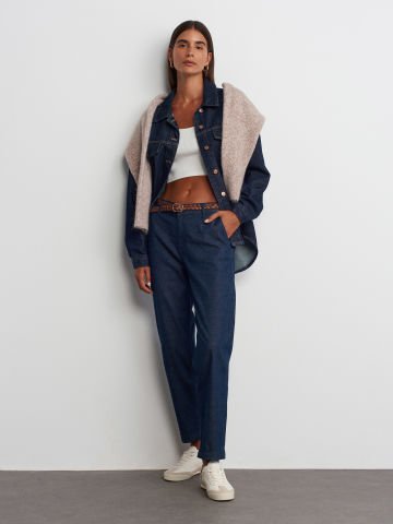 Dilvin 71724 Duble Paça Kemerli Denim Kadın Kot Pantolon Lacivert