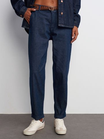 Dilvin 71724 Duble Paça Kemerli Denim Kadın Kot Pantolon Lacivert