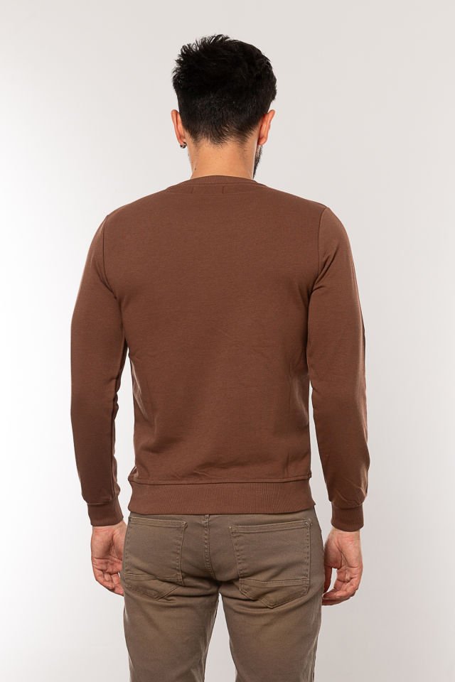 Caz 5610 Bisiklet Yaka 3 İplik Şardonsuz Erkek Basic Sweat Kahve