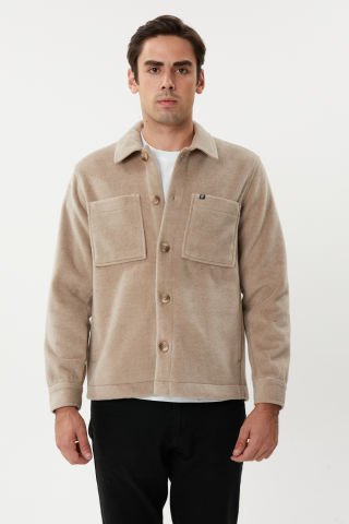 Twister EC 1006 Beige Cep Detaylı Düğmeli Erkek Kaşe Ceket Bej