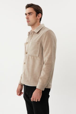 Twister EC 1006 Beige Cep Detaylı Düğmeli Erkek Kaşe Ceket Bej