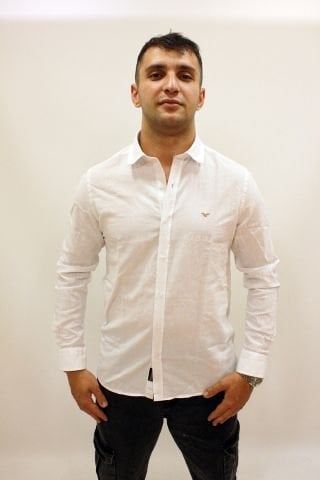 Caz 2015 Uzun Kol Keten Erkek Gömlek Beyaz