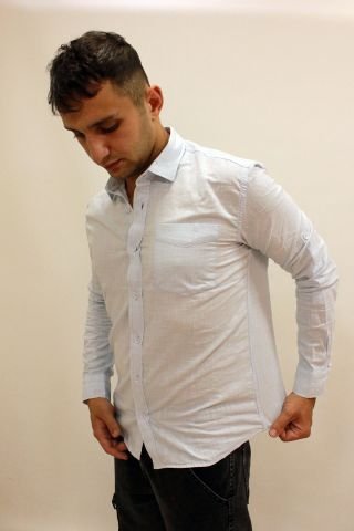 EG 1842-01 Tek Cep Erkek Keten Gömlek Light Blue Açık Mavi
