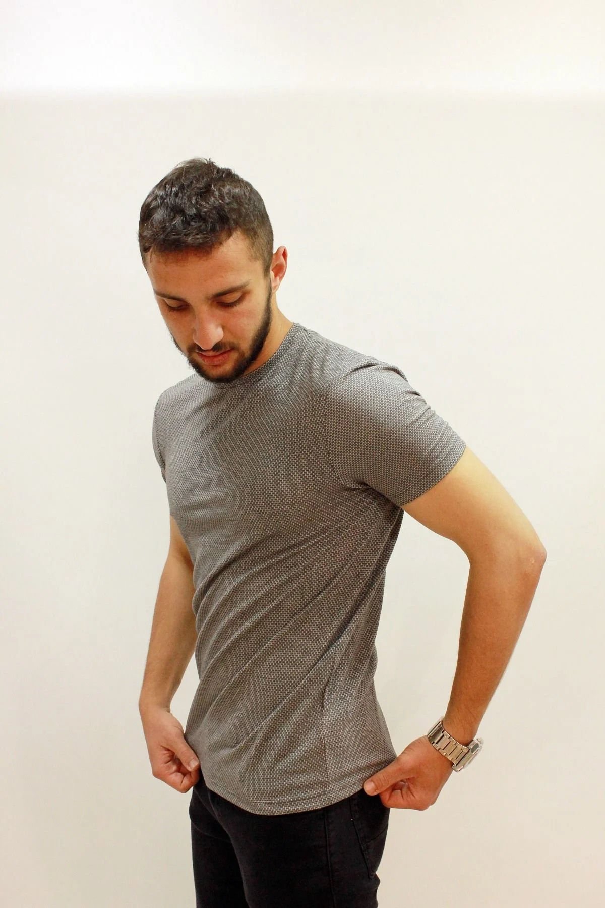 CAZ 4154 ERKEK PETEK DOKULU BİSİKLET YAKA T-SHIRT