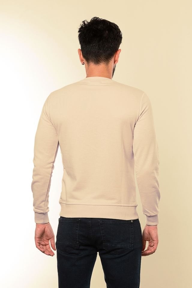 Caz 5610 Bisiklet Yaka 3 İplik Şardonsuz Erkek Basic Sweat Bej
