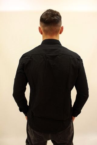 EG 1842-01 Black Tek Cep Erkek Keten Gömlek Siyah