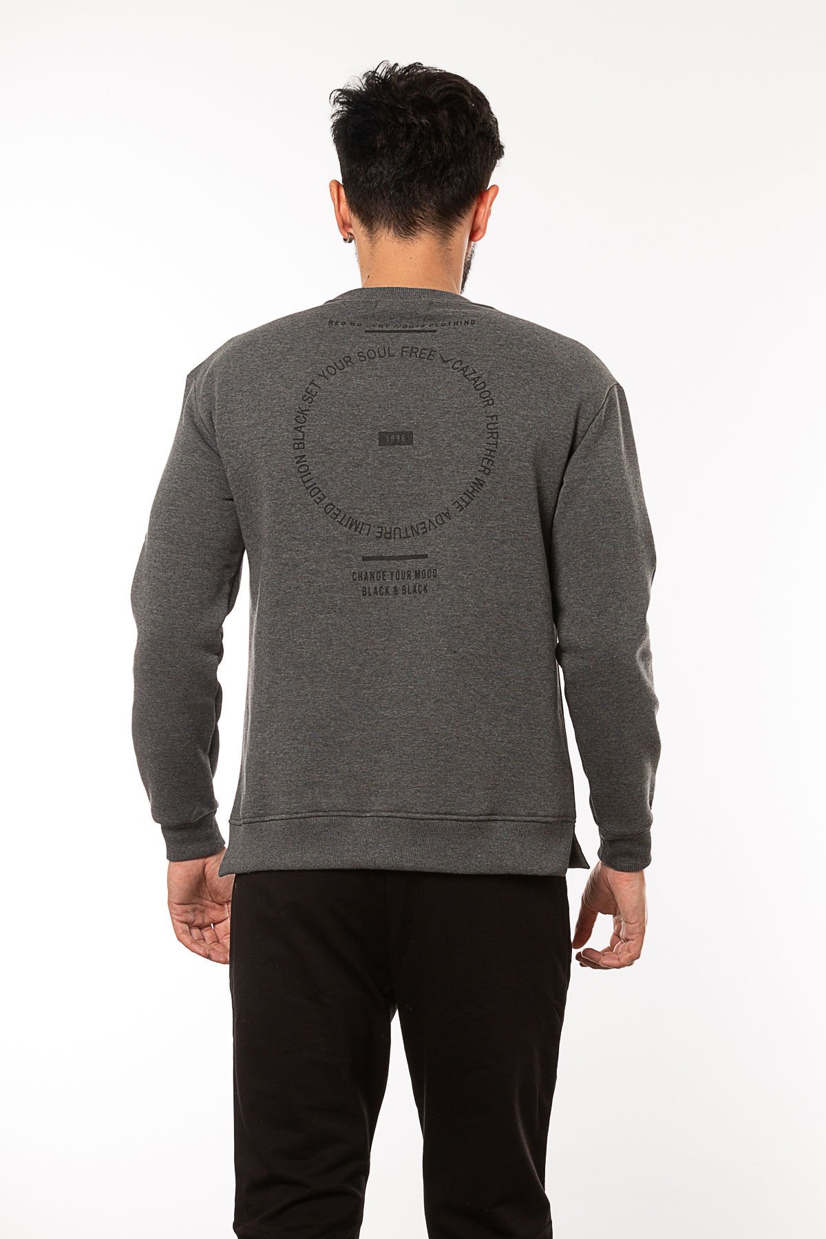 CAZ 5107 Sırt Baskılı Bisiklet Yaka Oversize Erkek Sweatshirt Antrasit Melanj