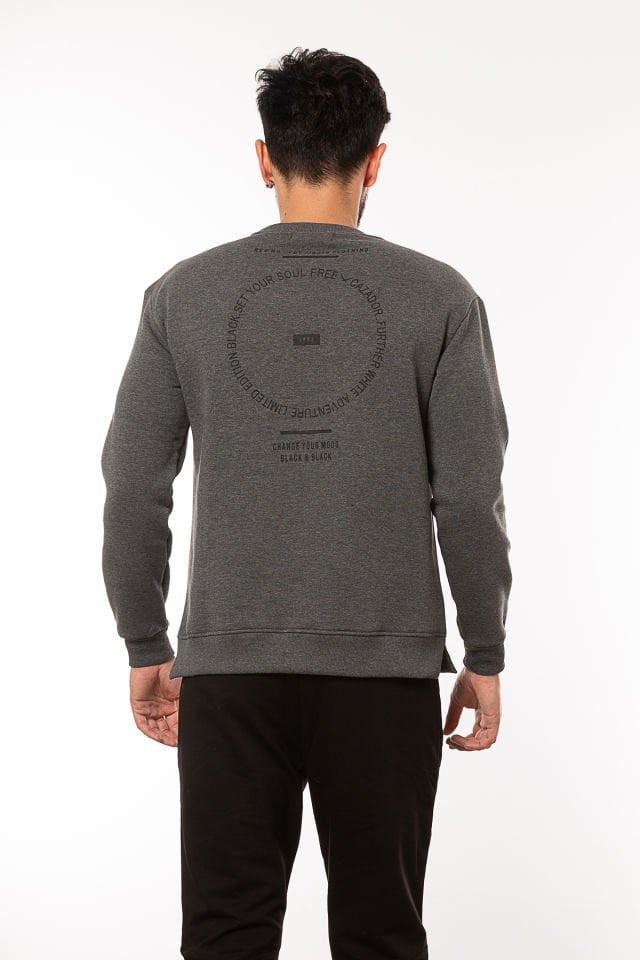 CAZ 5107 Sırt Baskılı Bisiklet Yaka Oversize Erkek Sweatshirt Antrasit Melanj