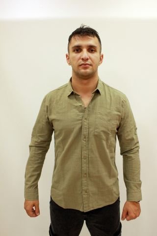 EG 1842-01 Khaki Tek Cep Erkek Keten Gömlek Haki