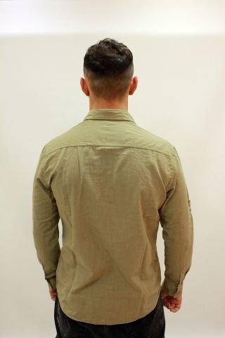 EG 1842-01 Khaki Tek Cep Erkek Keten Gömlek Haki