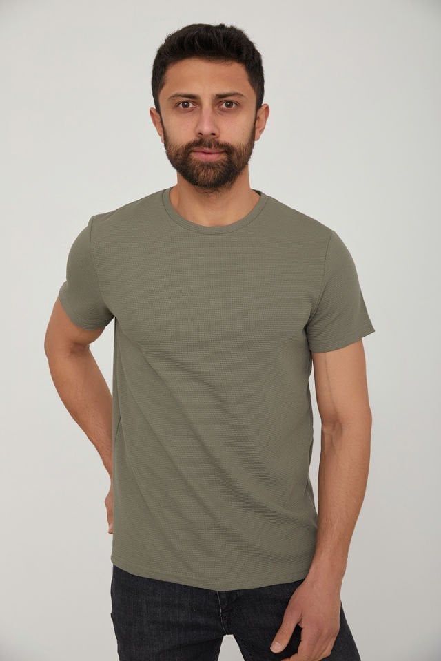 CAZ 4140 Kendinden Dokulu Bisiklet Yaka Erkek Tshirt