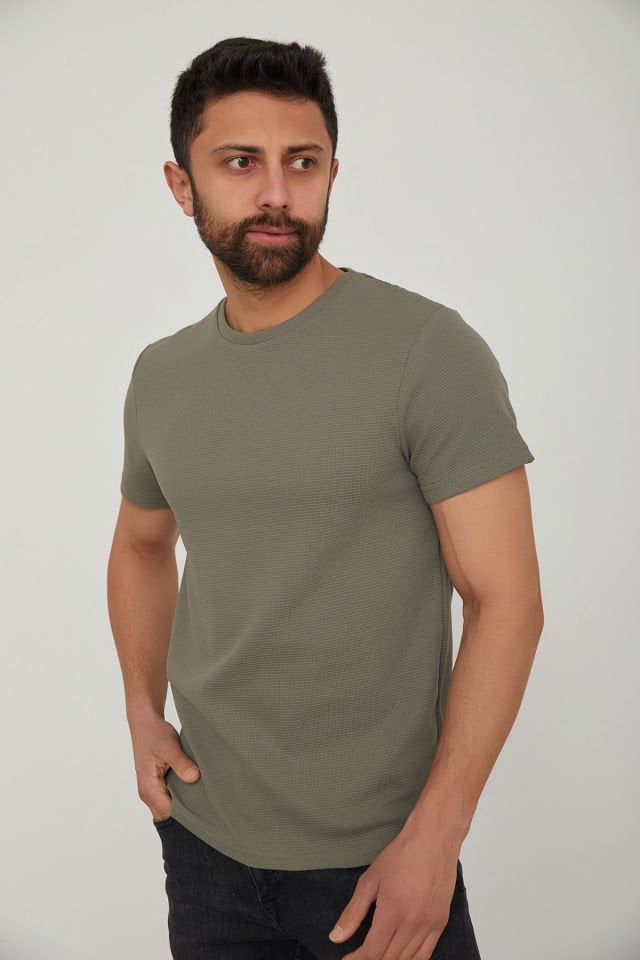 CAZ 4140 Kendinden Dokulu Bisiklet Yaka Erkek Tshirt