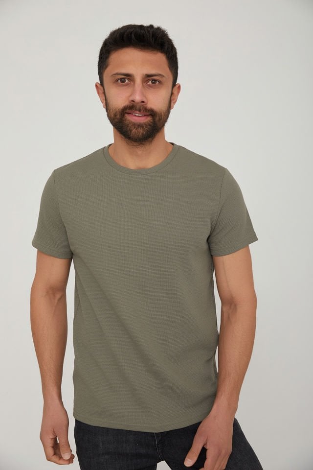 CAZ 4140 Kendinden Dokulu Bisiklet Yaka Erkek Tshirt