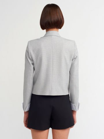 Dilvin 60735 Kontrast Manşetli Blazer Ceket-Gri