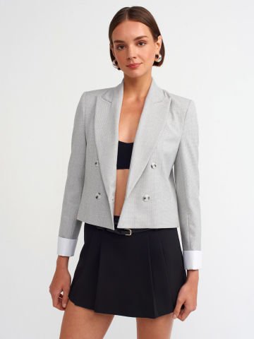 Dilvin 60735 Kontrast Manşetli Blazer Ceket-Gri