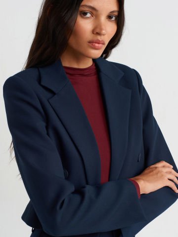 Dilvin 60744 Kruvaze Düğmeli Crop Blazer-Lacivert