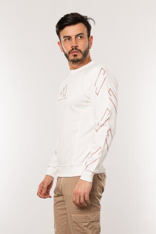 Caz 5132 Kollar Baskılı Bisiklet Yaka Erkek Sweat Ekru