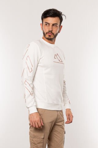 Caz 5132 Kollar Baskılı Bisiklet Yaka Erkek Sweat Ekru