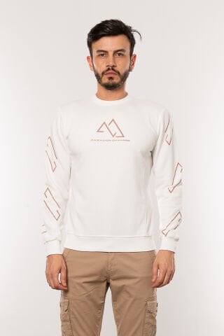 Caz 5132 Kollar Baskılı Bisiklet Yaka Erkek Sweat Ekru