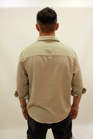 Eg 1859 Honey Oversize Erkek Keten Gömlek  Bej