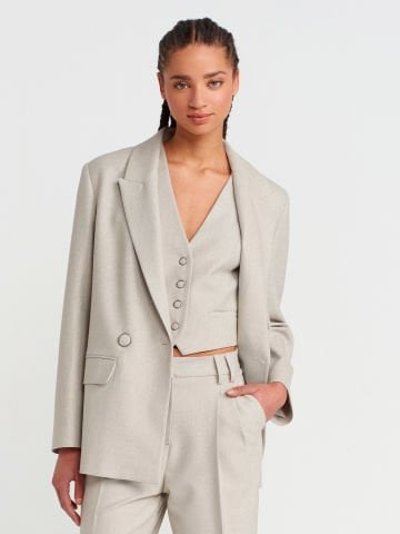 Dilvin 60763 Simli Blazer Ceket-Taş