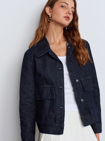 Dilvin 65361 Rins Yıkama Cebi Körüklü Denim Mont-Lacivert