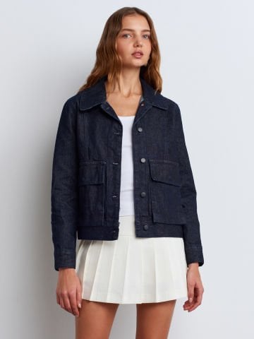 Dilvin 65361 Rins Yıkama Cebi Körüklü Denim Mont-Lacivert