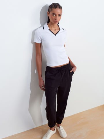 Dilvin 71608 Paça Lastikli Manşetli Jogger Pantolon-Siyah