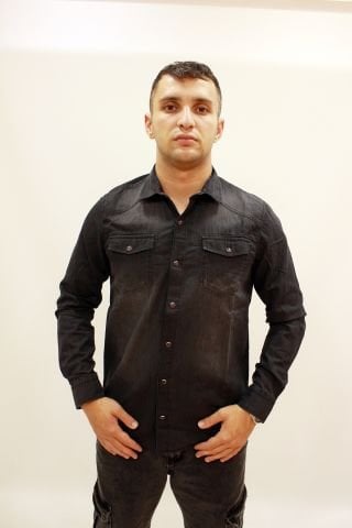 CAZADOR 2701 Black Stone Çift Cep Çıtçıtlı Denim Erkek Kot Gömlek Füme