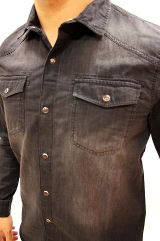 CAZADOR 2701 Black Stone Çift Cep Çıtçıtlı Denim Erkek Kot Gömlek Füme