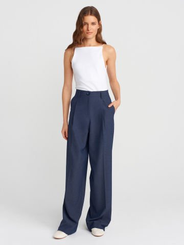 Dilvin 71636 Pensli Yüksek Bel Pantolon-Lacivert