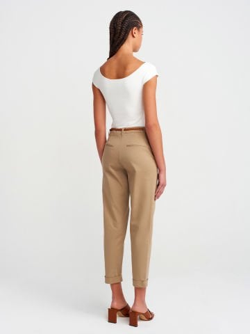 Dilvin 71637 Örgü Kemerli Chino Pantolon-yeşil