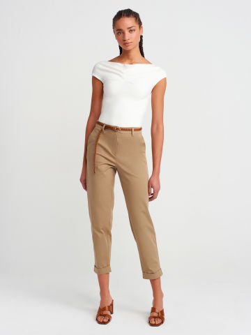 Dilvin 71637 Örgü Kemerli Chino Pantolon-yeşil