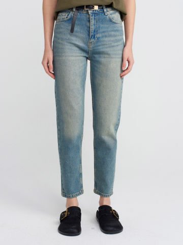 Dilvin 71779 Lazer Yıkama Likralı Denim Mom Pantolon-Tint