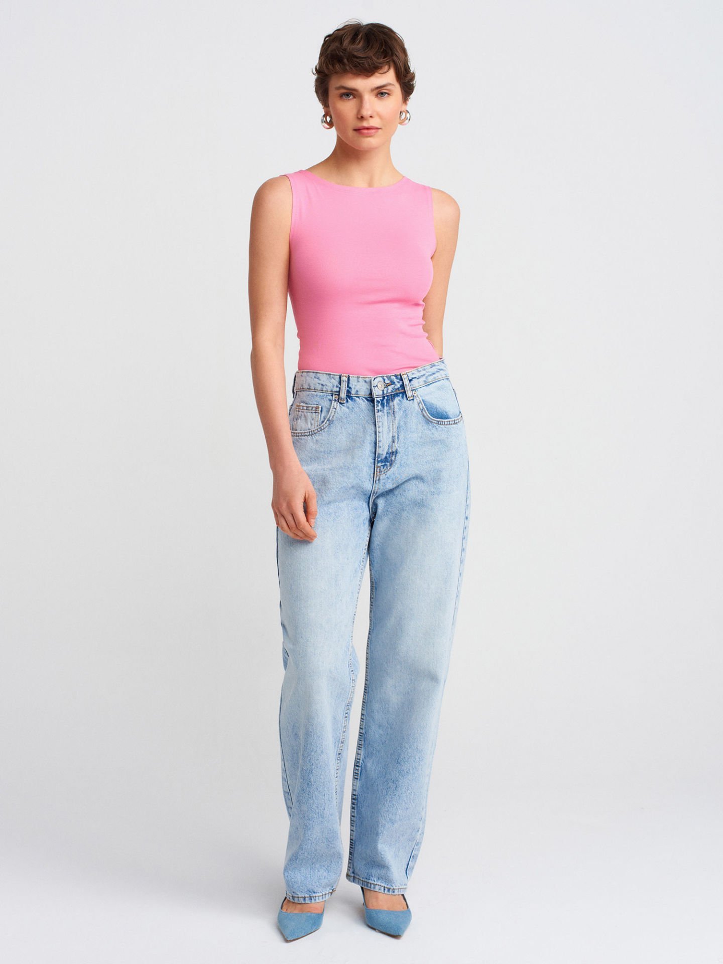 Dilvin 71782 Kar Yıkama Denim Mom Pantolon-Mavi