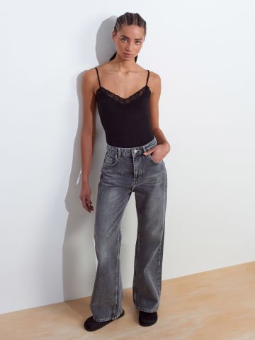 Dilvin 71792 Kar Yıkama Wideleg Denim Pantolon-Antrasit