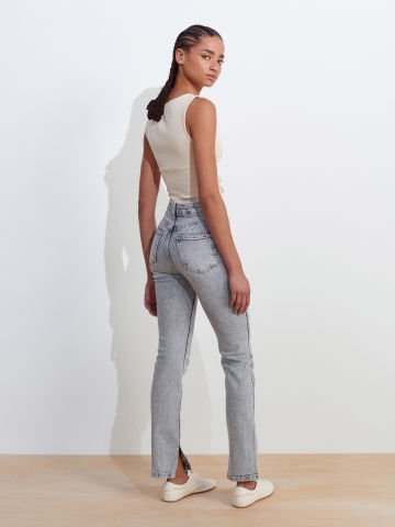 Dilvin 71793 Yanı Yırtmaçlı Comfort Likra Denim Pantolon-Gri