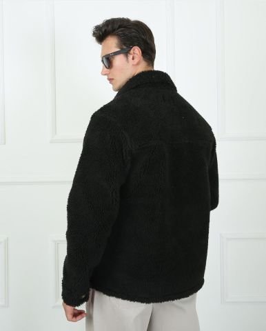 Twister Pole J58-01 Cep Detaylı Kalın Peluş Ceket Black