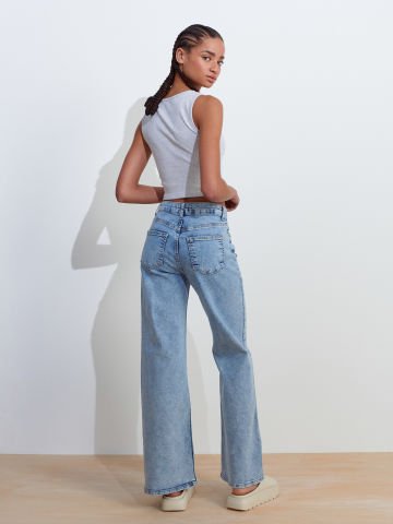 Dilvin 71796 Likralı Wideleg Denim Bol Pantolon-Tint